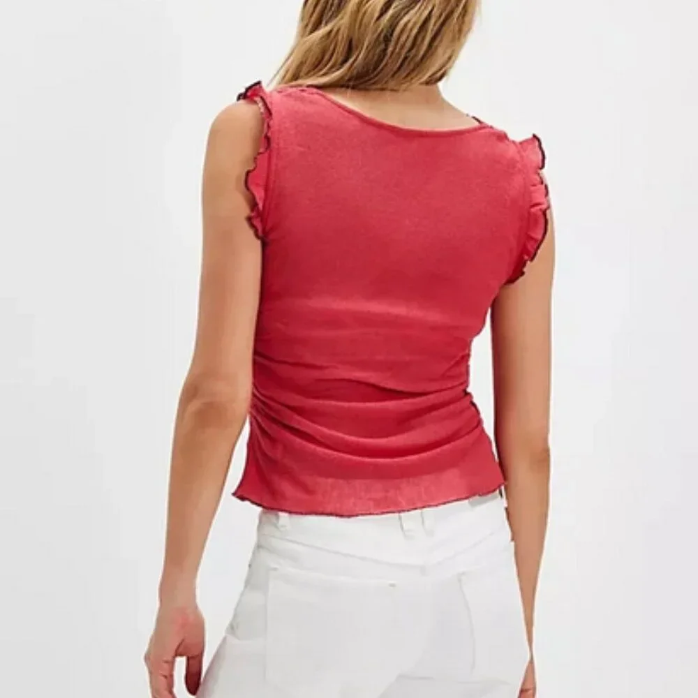 Free People Brynn Mesh Cowl-Neck Tank Sheer Sleeveless Dream Top S